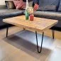 Preview: Couchtisch aus recyclten Gerüstbohlen / Massivholz mit Hairpin Legs Industiestahl Preview: Couchtisch aus recyclten Gerüstbohlen / Massivholz mit Hairpin Legs Industiestahl